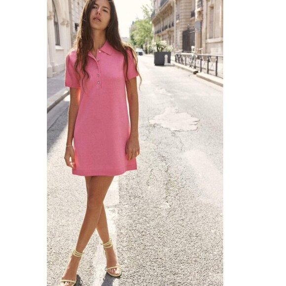 ZARA Vibrant Pink Polo Dress - Size Medium NEW WITH TAG! - Picture 1 of 2